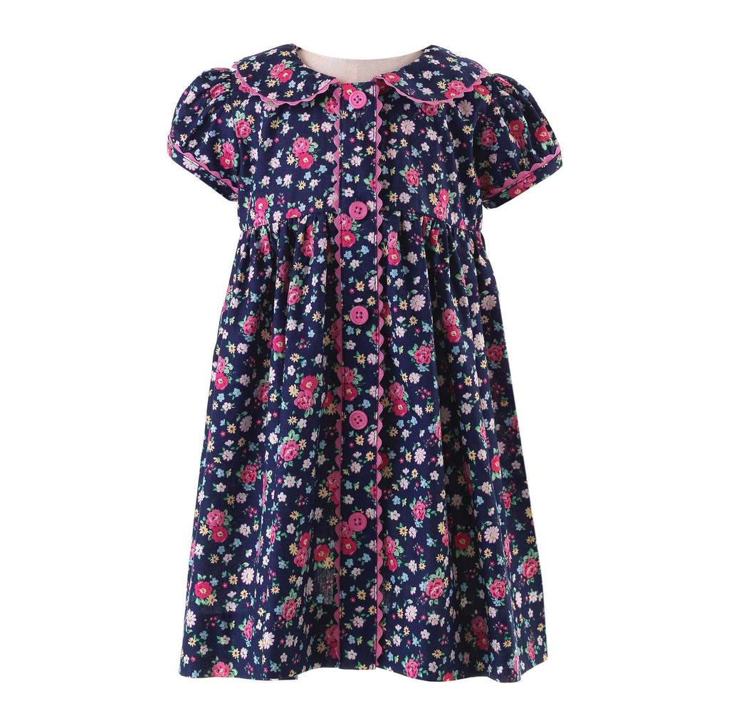 Floral Button-Front Dress & Bloomers, Navy