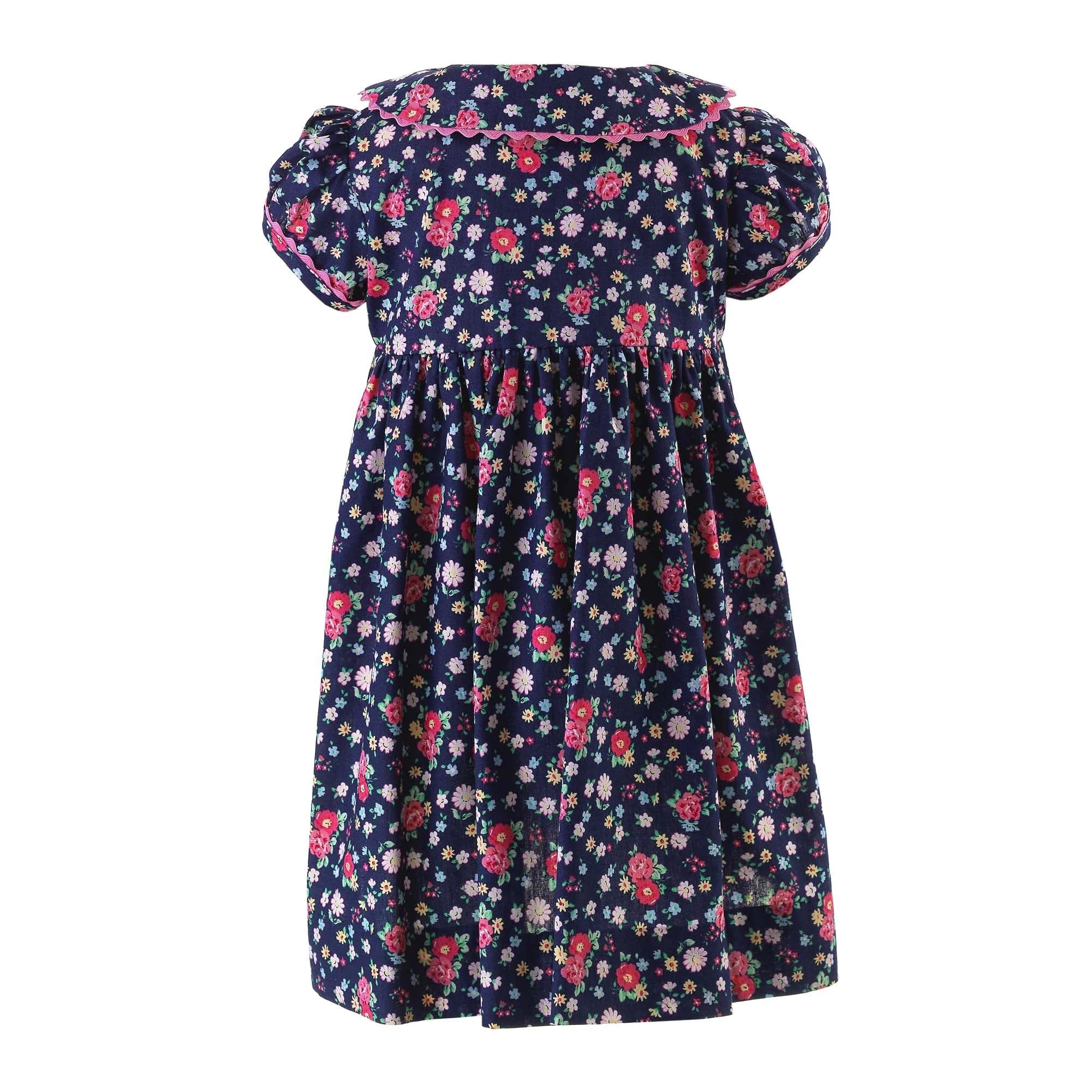 Floral Button-Front Dress & Bloomers, Navy