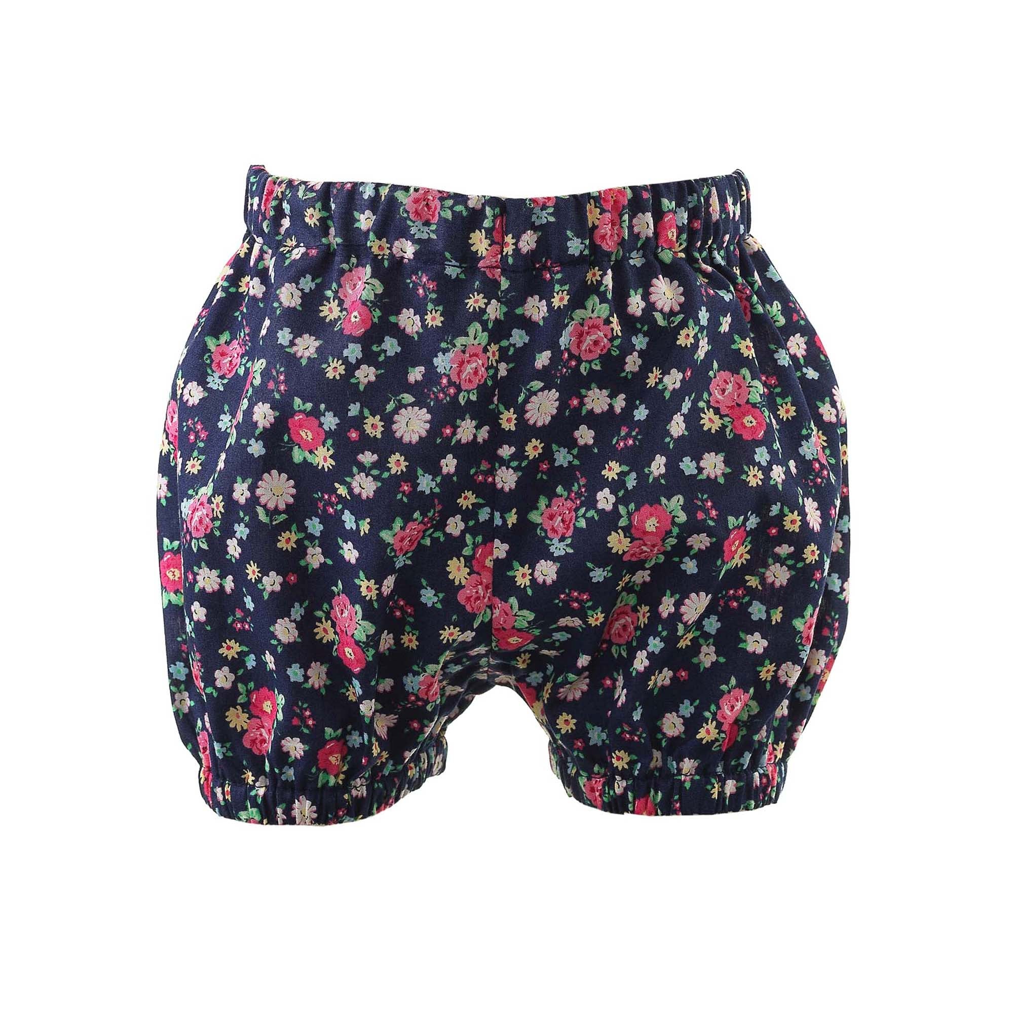 Floral Button-Front Dress & Bloomers, Navy