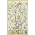Multi Watercolor On Silk Chinoiserie Birds Panel Wall Art With Gold Frame