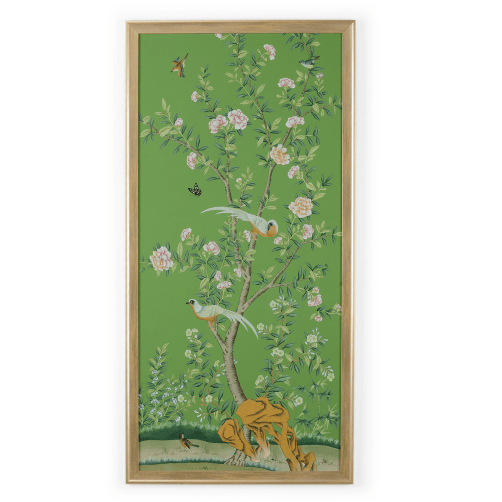 Regent Park In Green 1 Chinoiserie Silk Panel Framed Wall Art