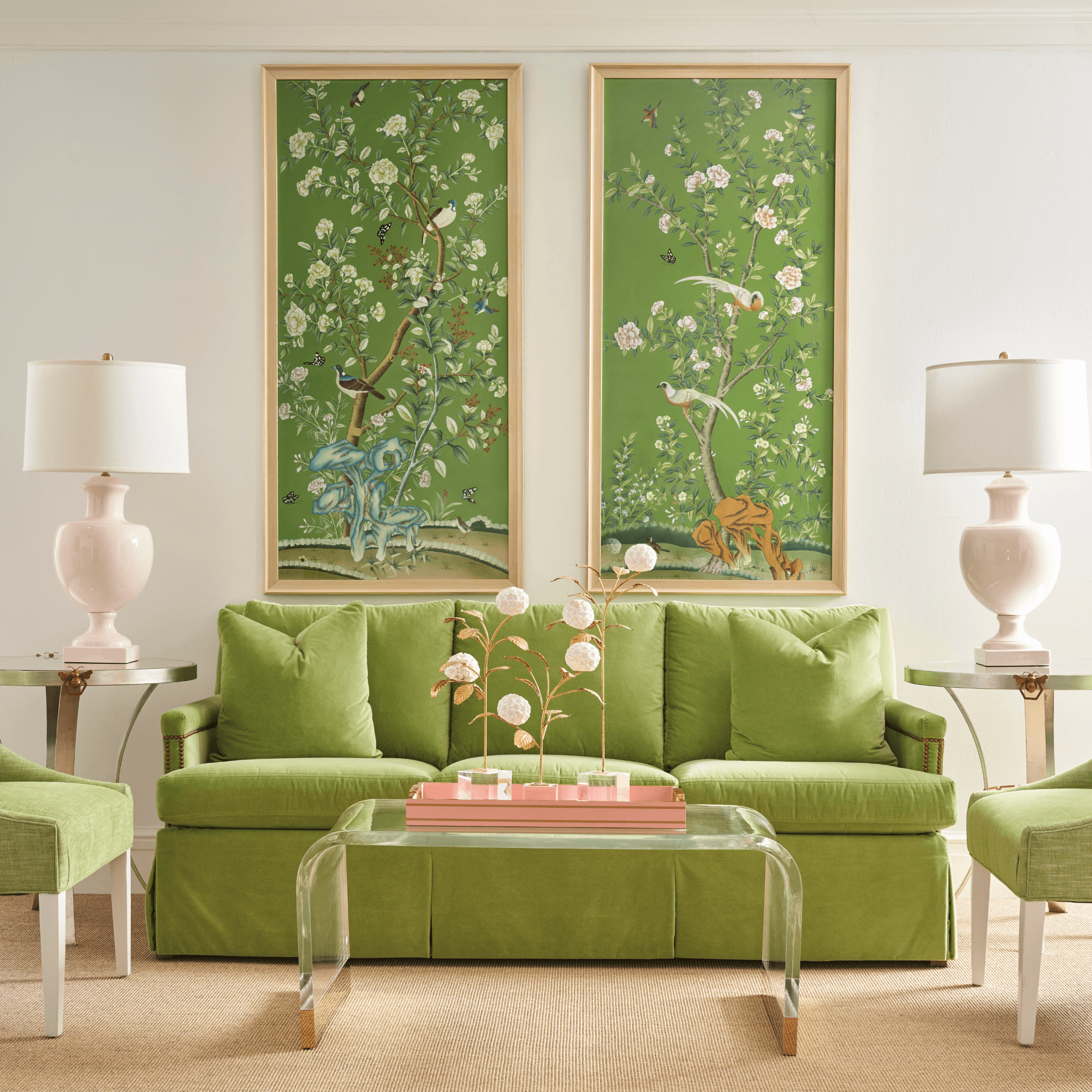 Regent Park In Green 1 Chinoiserie Silk Panel Framed Wall Art