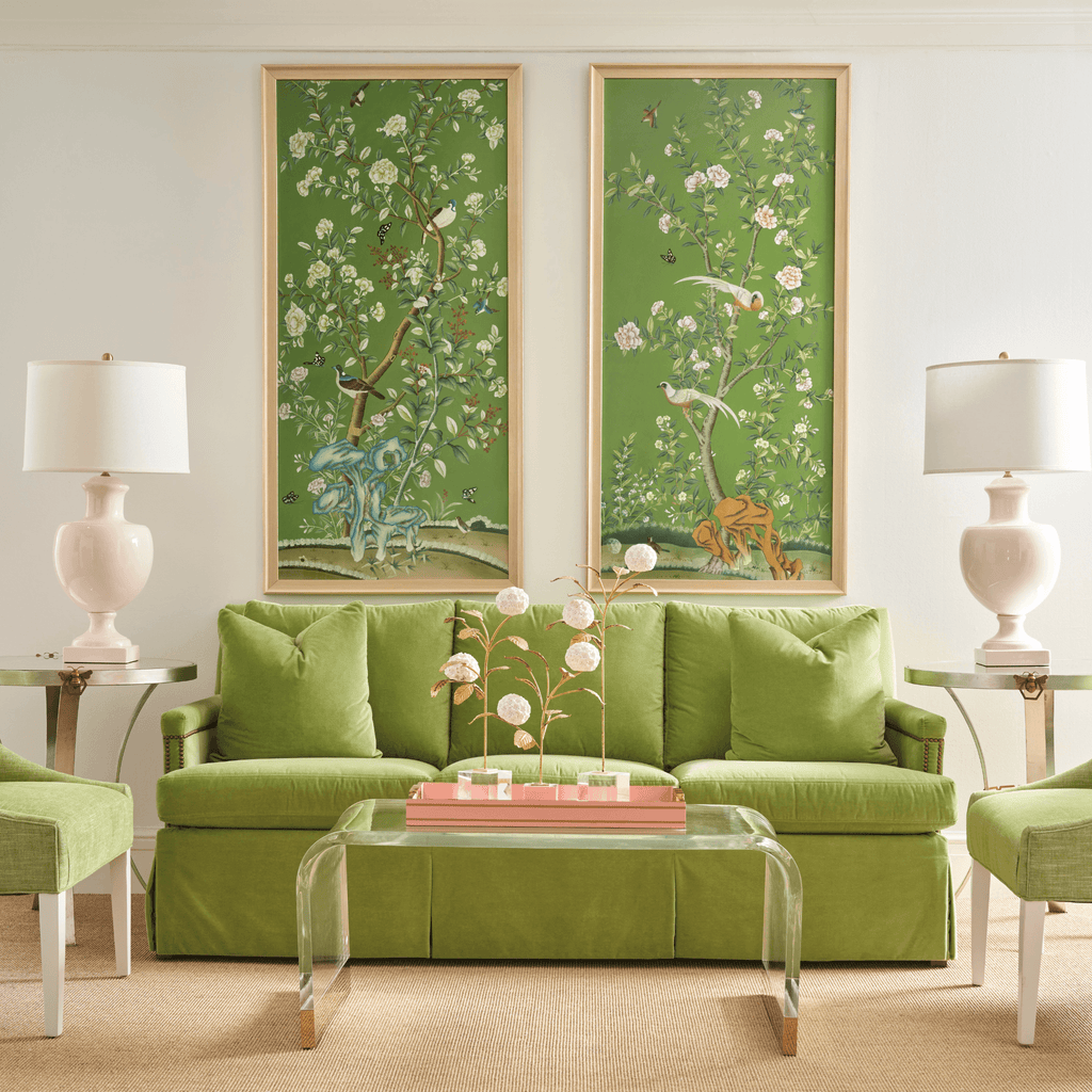 Regent Park In Green II Chinoiserie Panel Framed Wall Art With Birds and Flowers