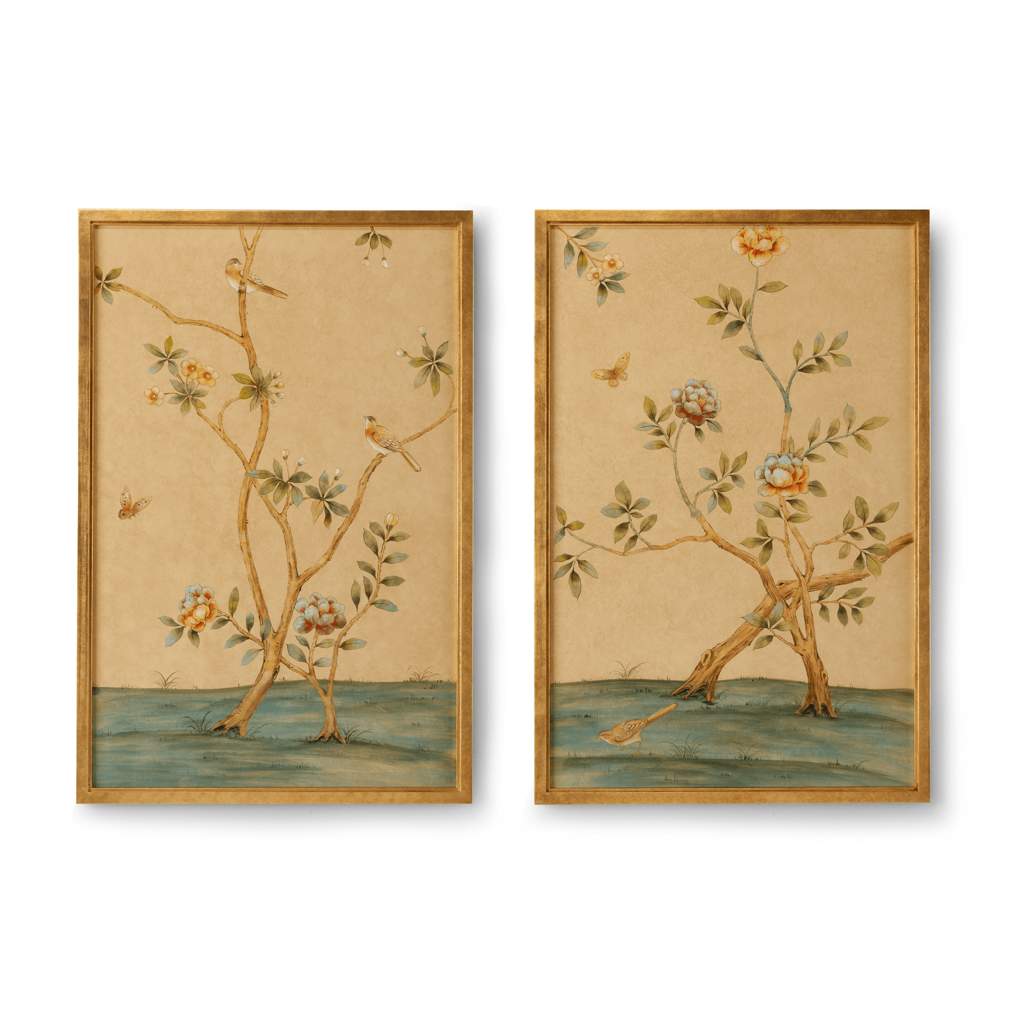 Set of Two Fretwork Chinoiserie Wall Panels With Gold Frame